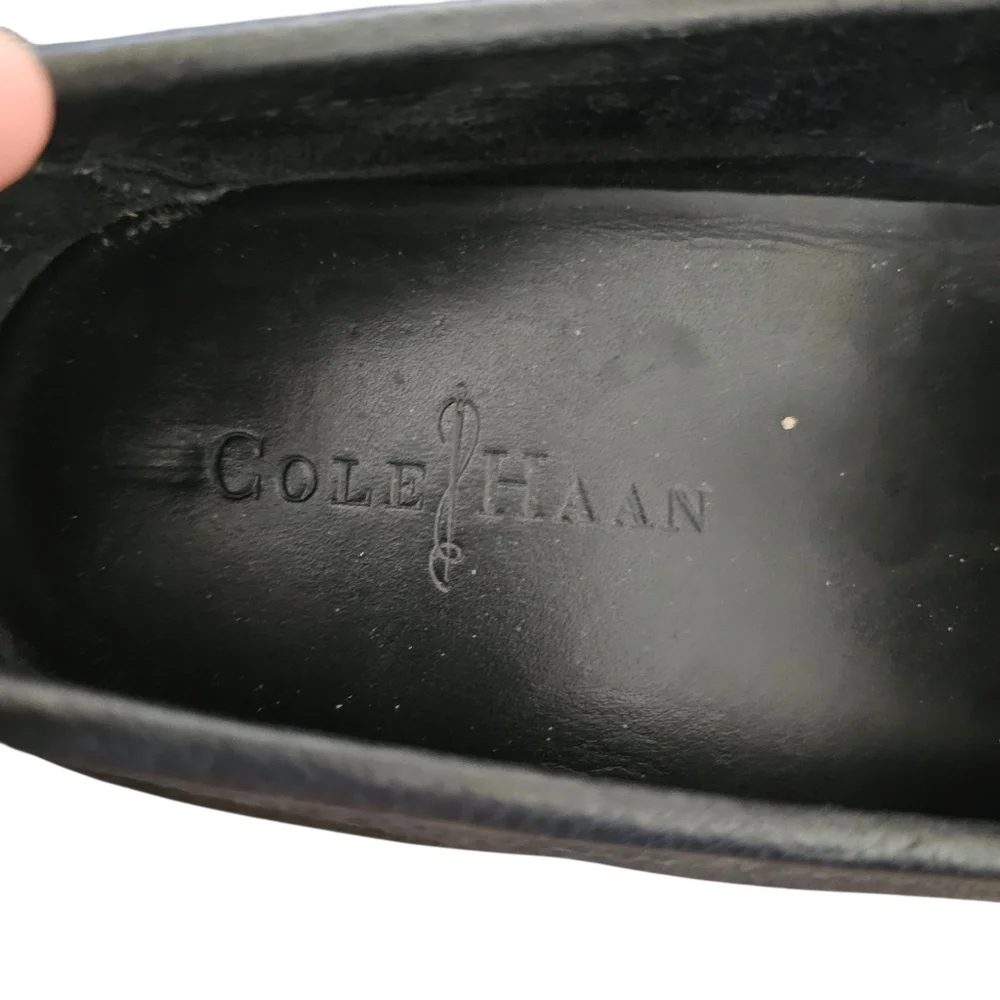 Cole Haan Black Leather Slip On Loafers with Silver Accent Size 12